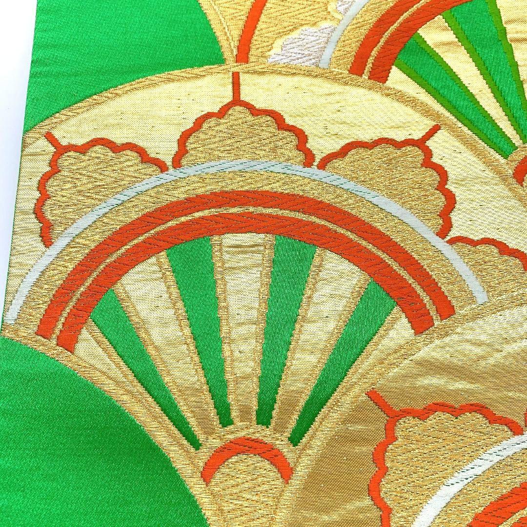 3746# Japanese Vintage Fukuro Obi Belt Kimono Fabric Silk Traditional Green