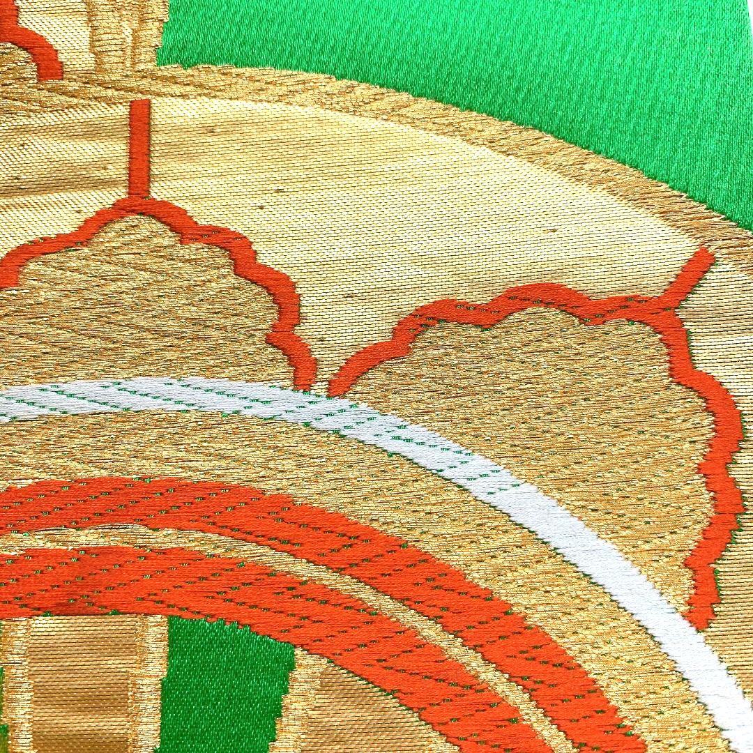 3746# Japanese Vintage Fukuro Obi Belt Kimono Fabric Silk Traditional Green