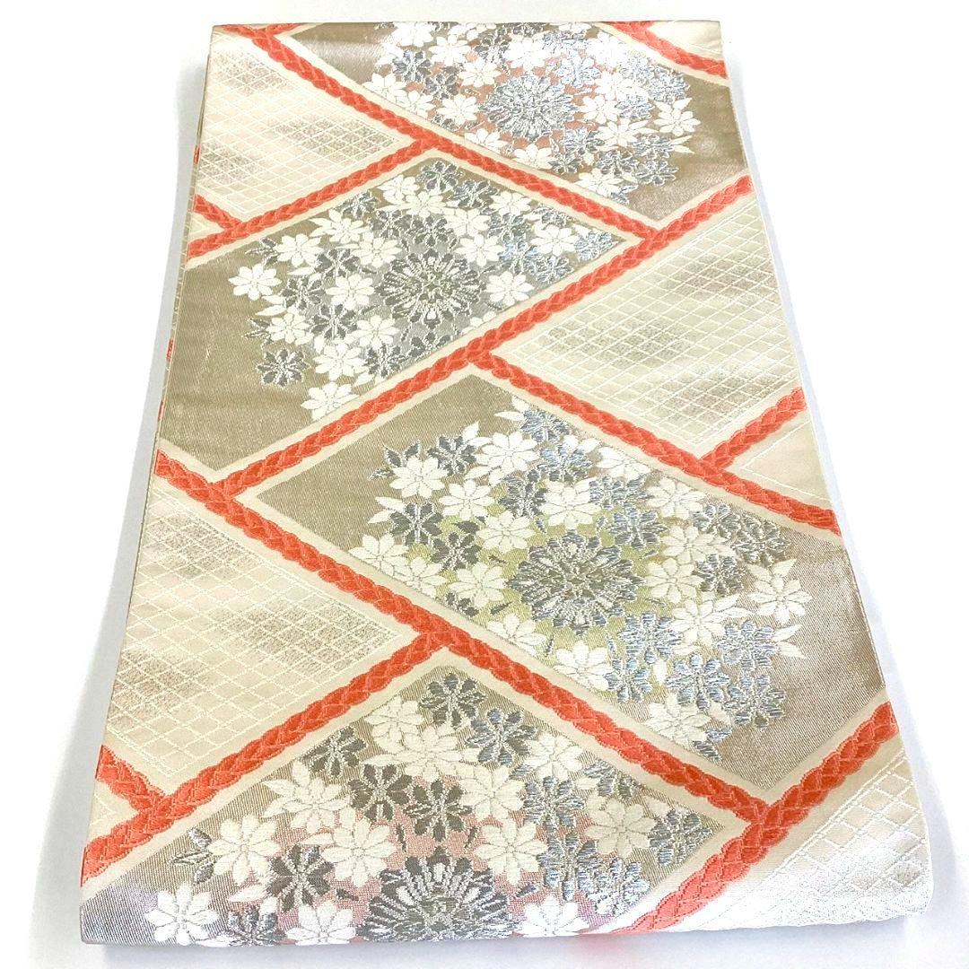 3064# Japanese Vintage Fukuro Obi Belt Kimono Fabric Silk Traditional Silver