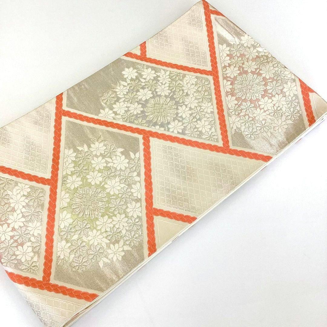 3064# Japanese Vintage Fukuro Obi Belt Kimono Fabric Silk Traditional Silver