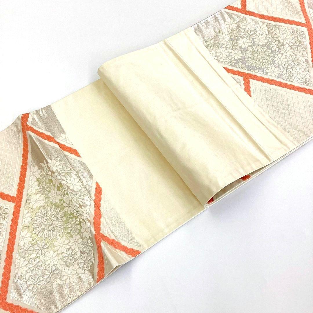 3064# Japanese Vintage Fukuro Obi Belt Kimono Fabric Silk Traditional Silver