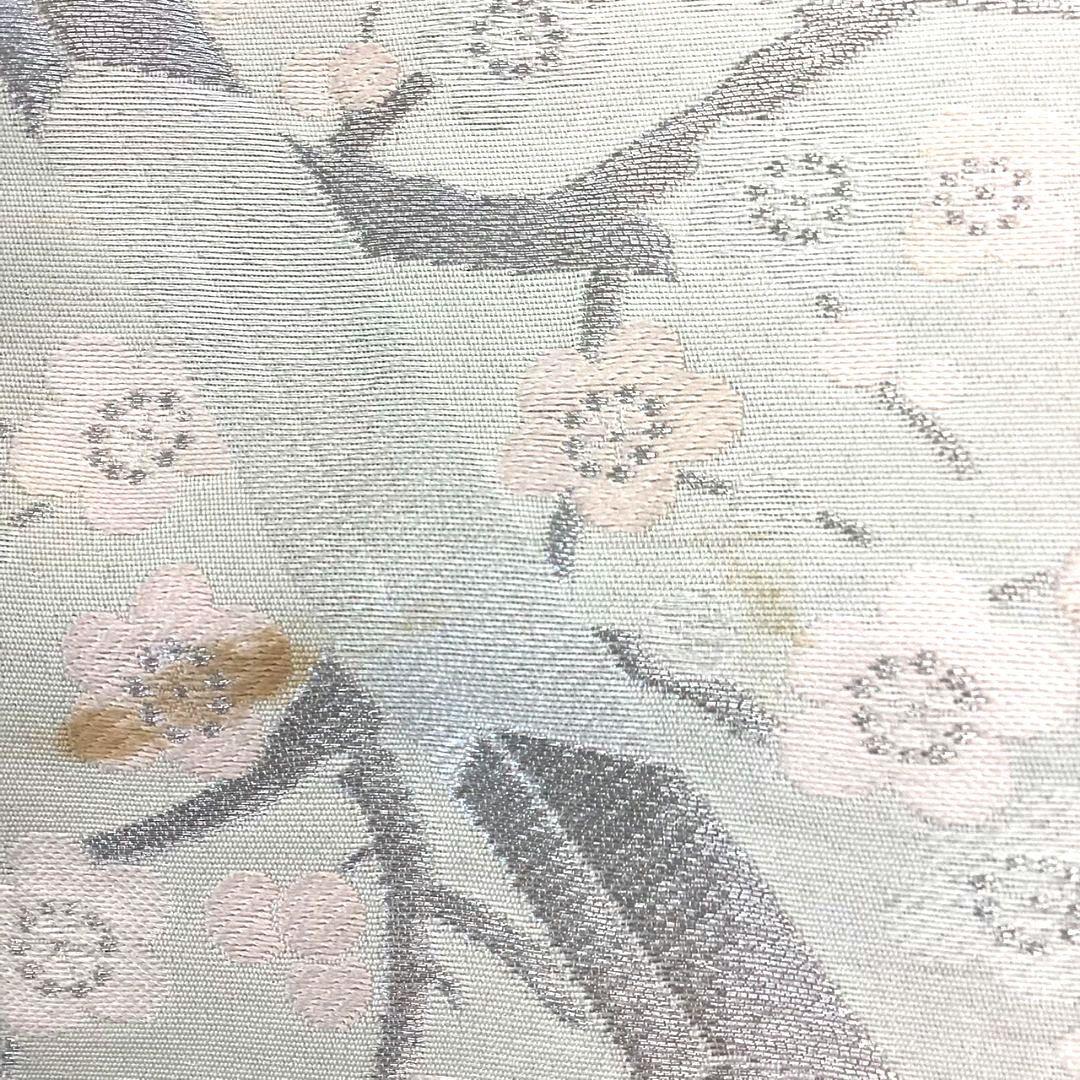 4721# Japanese Vintage Fukuro Obi Belt Kimono Fabric Silk Traditional Silver