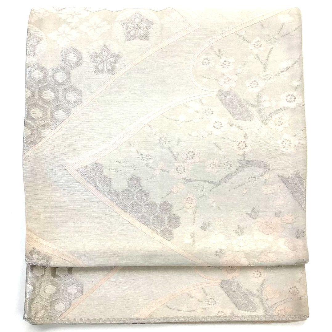 4721# Japanese Vintage Fukuro Obi Belt Kimono Fabric Silk Traditional Silver