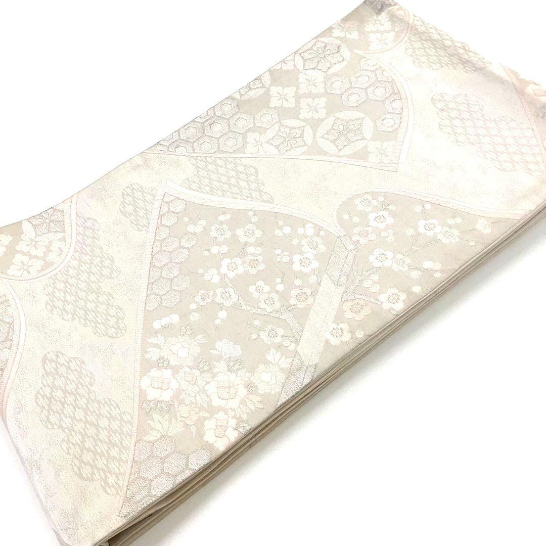 4721# Japanese Vintage Fukuro Obi Belt Kimono Fabric Silk Traditional Silver