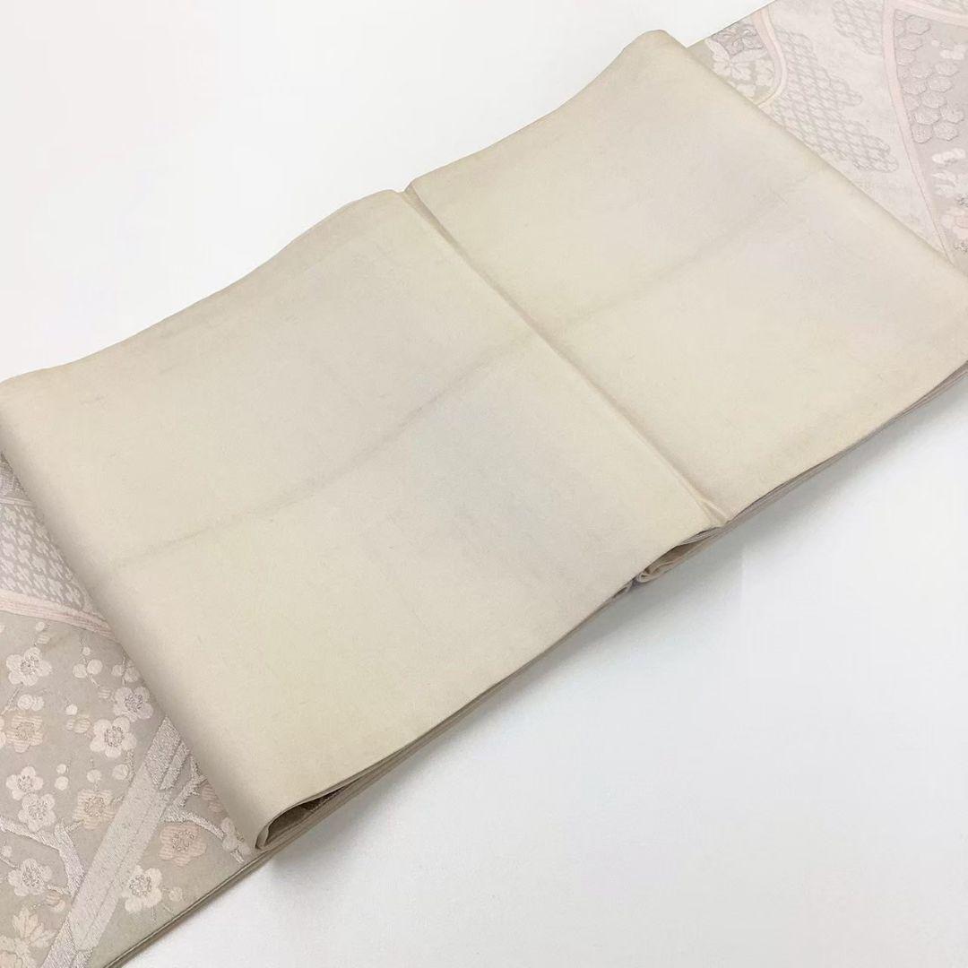 4721# Japanese Vintage Fukuro Obi Belt Kimono Fabric Silk Traditional Silver