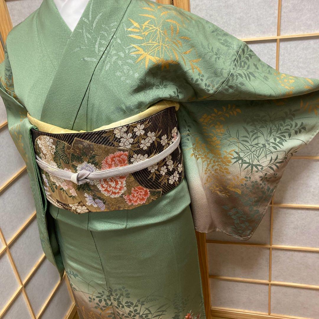 3127# Japanese Kimono Vintage Womens Silk Fabric Robe Kimono only sold Unused