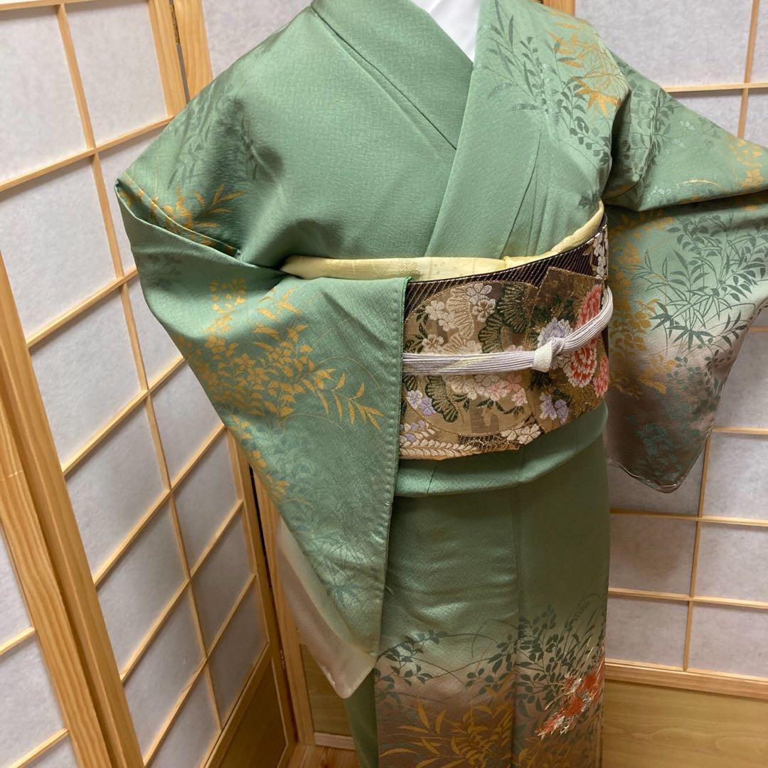 3127# Japanese Kimono Vintage Womens Silk Fabric Robe Kimono only sold Unused