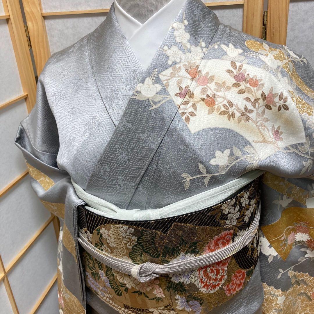 3115# Japanese Kimono Vintage Womens Silk Fabric Robe Kimono only sold Gray