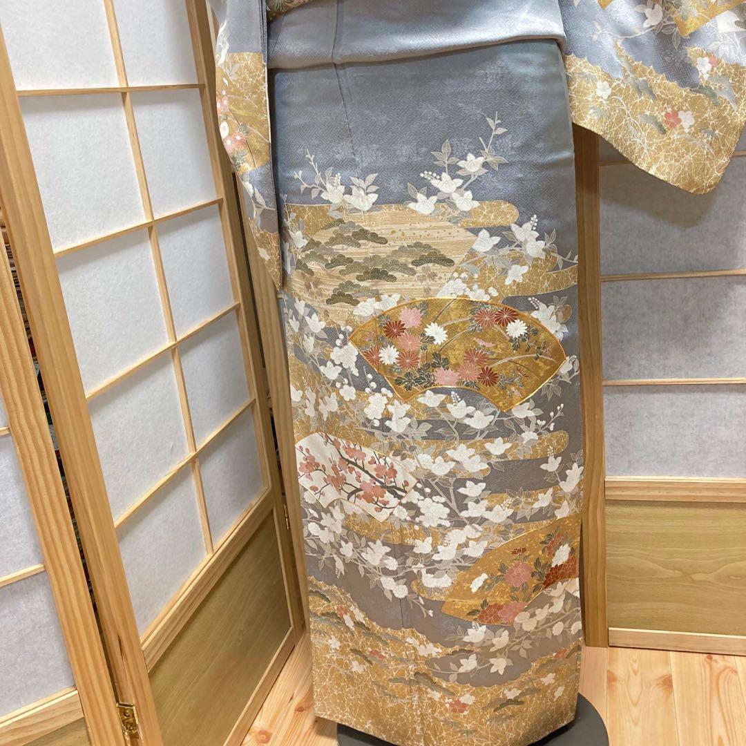 3115# Japanese Kimono Vintage Womens Silk Fabric Robe Kimono only sold Gray