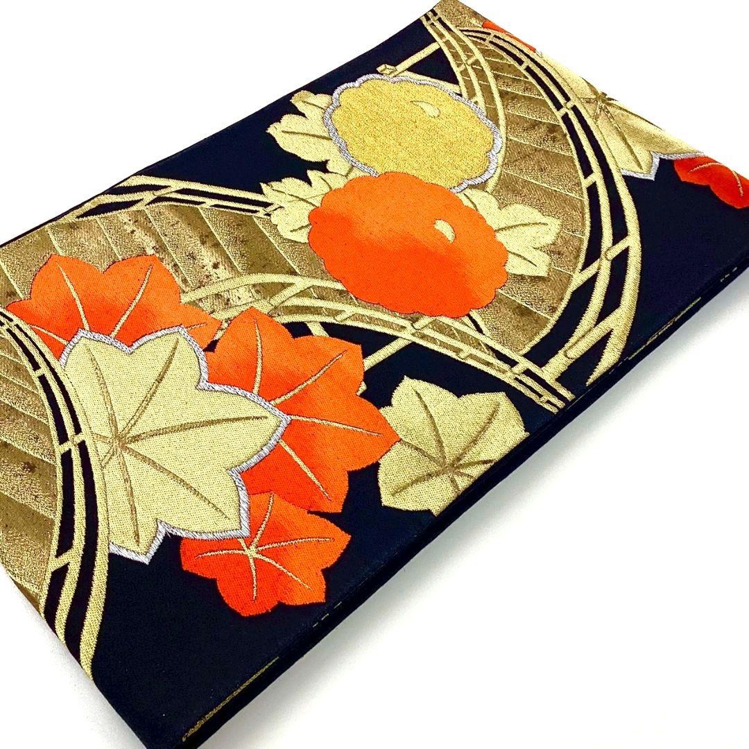 4917# Japanese Vintage Fukuro Obi Belt Kimono Fabric Silk Traditional Black