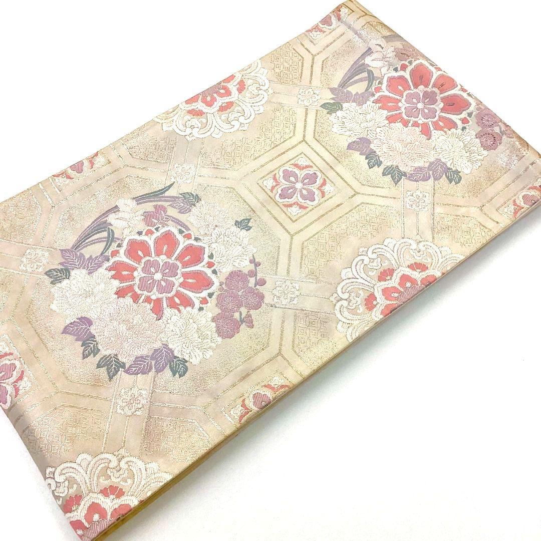4317# Japanese Vintage Fukuro Obi Belt Kimono Fabric Silk Traditional Silver
