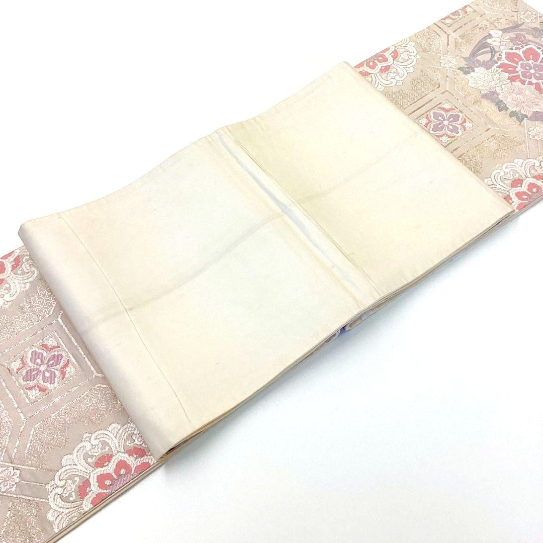 4317# Japanese Vintage Fukuro Obi Belt Kimono Fabric Silk Traditional Silver