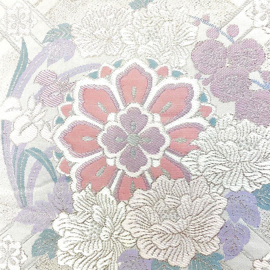 4317# Japanese Vintage Fukuro Obi Belt Kimono Fabric Silk Traditional Silver