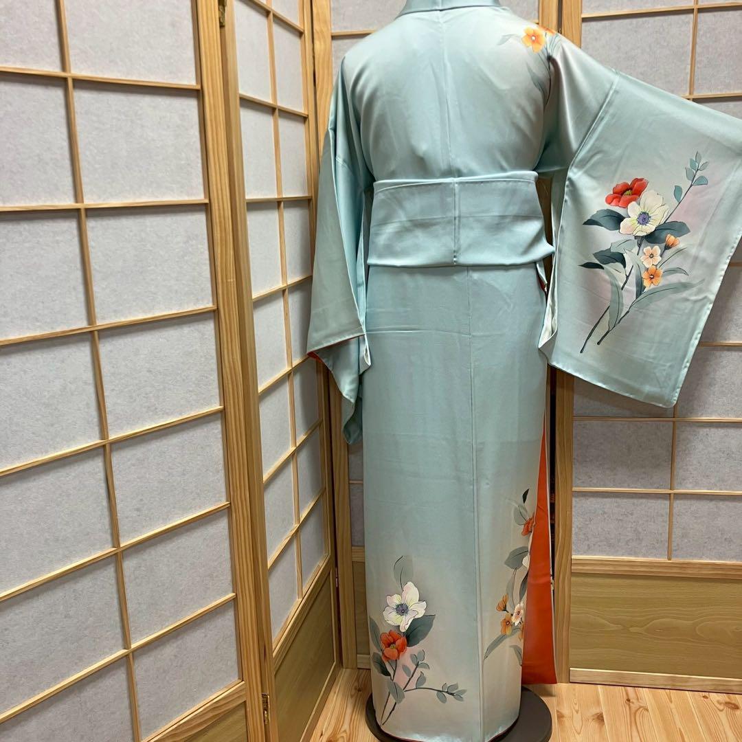 4370# Japanese Kimono Vintage Womens Silk Fabric Robe Kimono only sold Biue