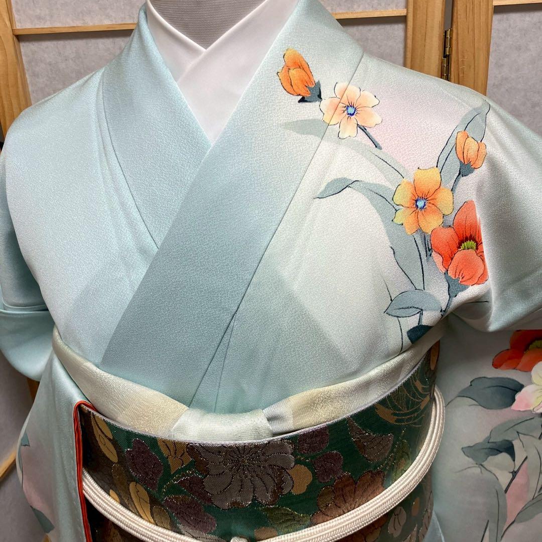 4370# Japanese Kimono Vintage Womens Silk Fabric Robe Kimono only sold Biue