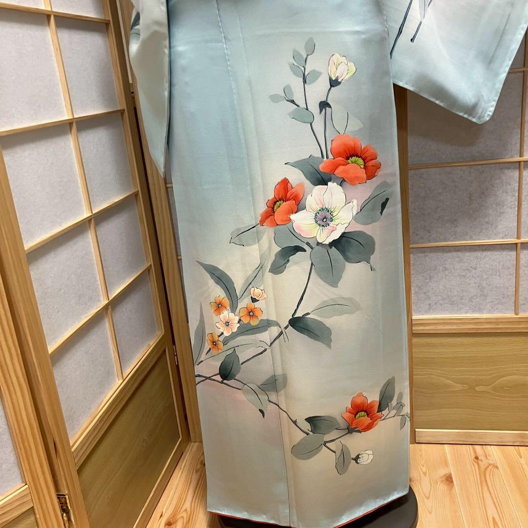 4370# Japanese Kimono Vintage Womens Silk Fabric Robe Kimono only sold Biue