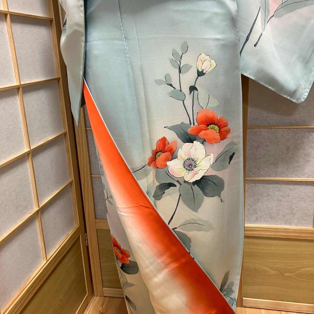 4370# Japanese Kimono Vintage Womens Silk Fabric Robe Kimono only sold Biue
