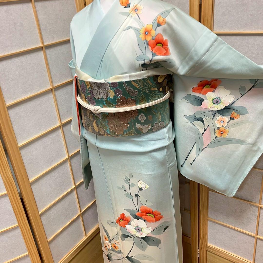 4370# Japanese Kimono Vintage Womens Silk Fabric Robe Kimono only sold Biue
