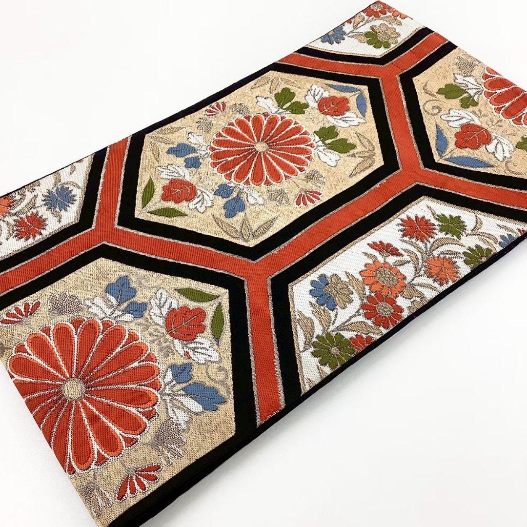 4712# Japanese Vintage Fukuro Obi Belt Kimono Fabric Silk Traditional Black