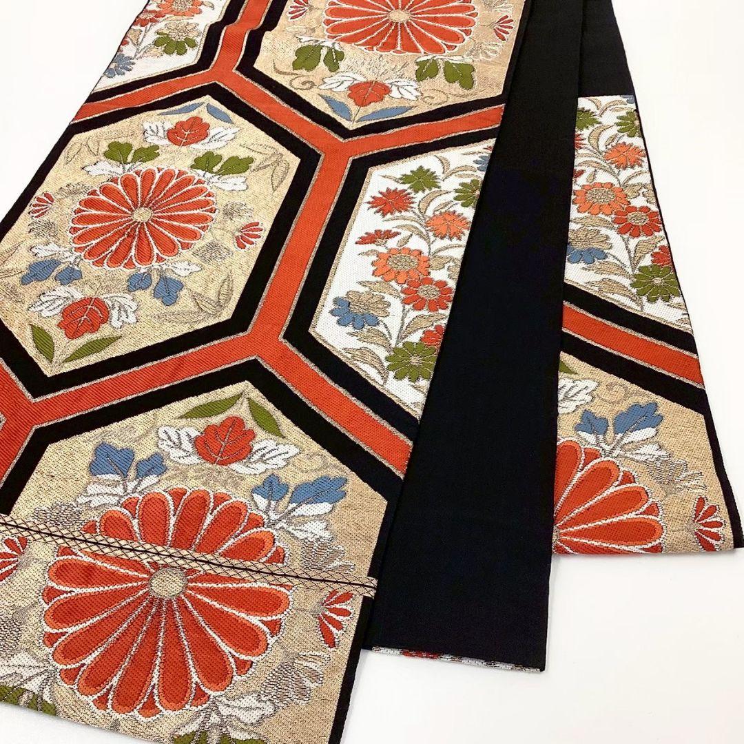4712# Japanese Vintage Fukuro Obi Belt Kimono Fabric Silk Traditional Black