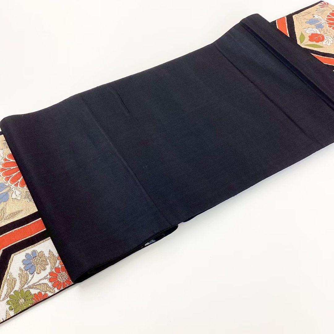 4712# Japanese Vintage Fukuro Obi Belt Kimono Fabric Silk Traditional Black