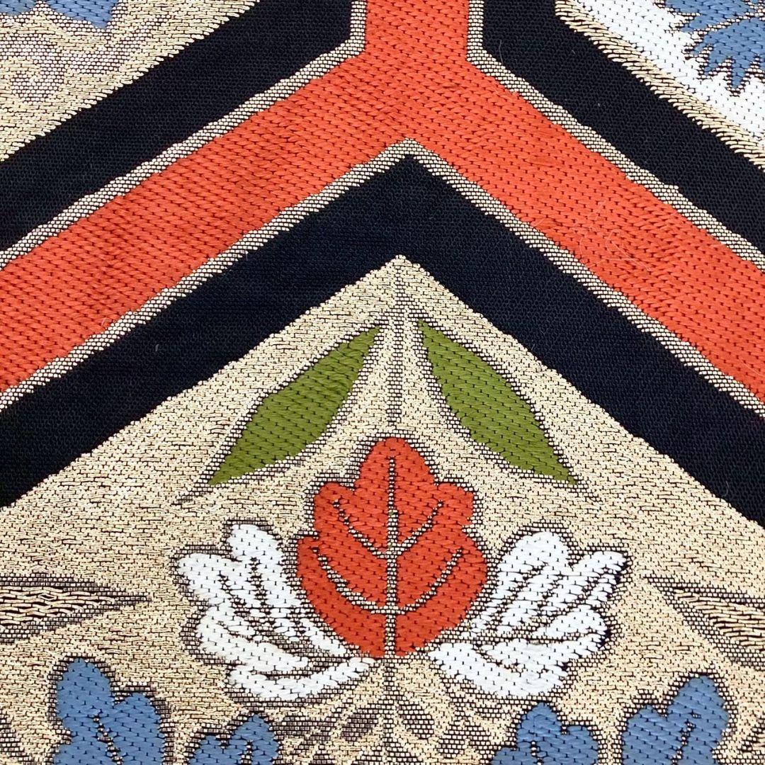 4712# Japanese Vintage Fukuro Obi Belt Kimono Fabric Silk Traditional Black