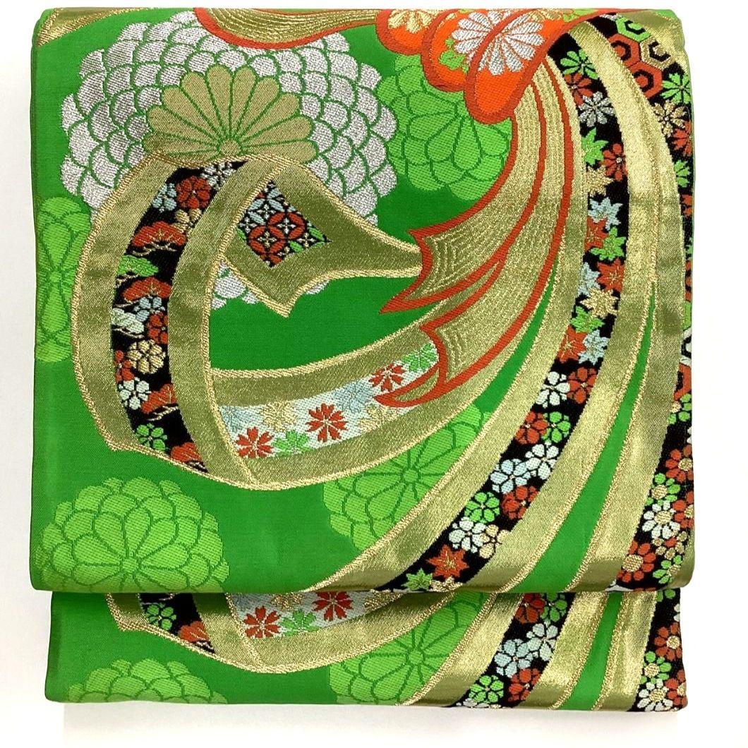 4700# Japanese Vintage Fukuro Obi Belt Kimono Fabric Silk Traditional Green