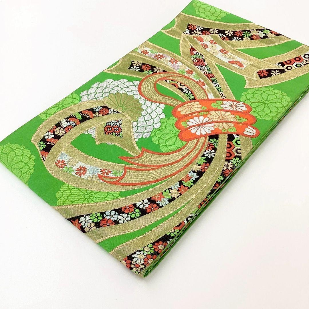 4700# Japanese Vintage Fukuro Obi Belt Kimono Fabric Silk Traditional Green