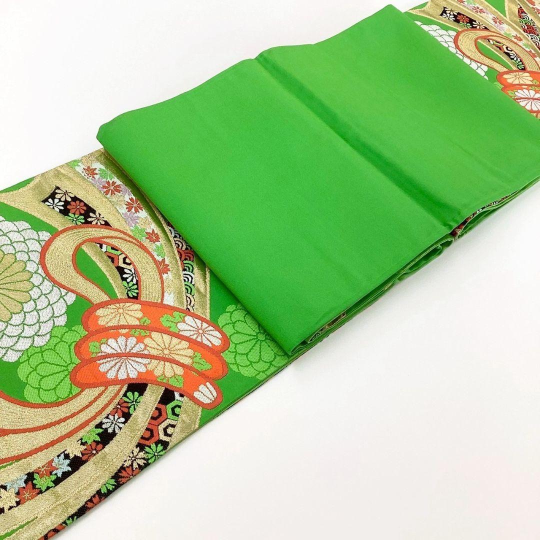 4700# Japanese Vintage Fukuro Obi Belt Kimono Fabric Silk Traditional Green