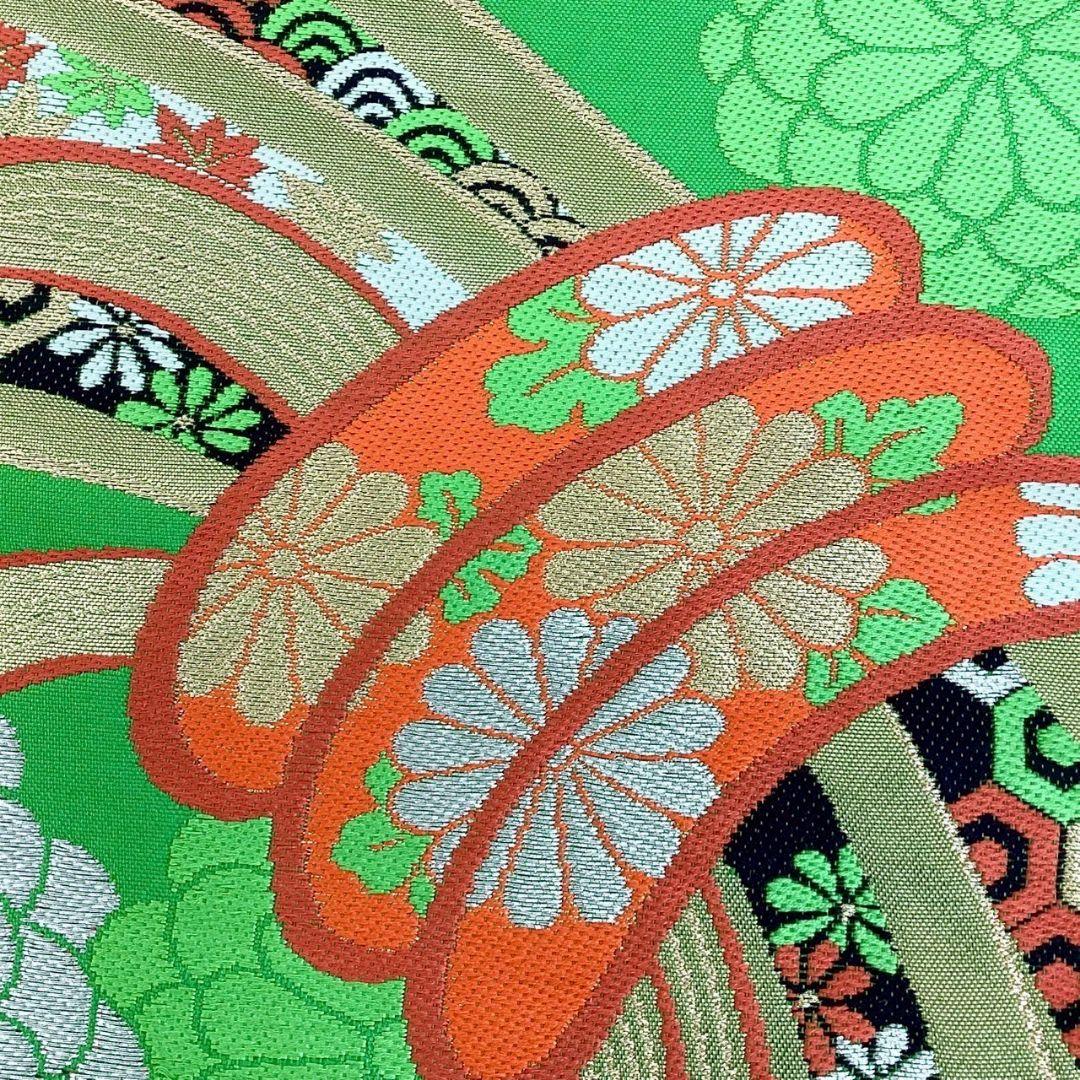 4700# Japanese Vintage Fukuro Obi Belt Kimono Fabric Silk Traditional Green