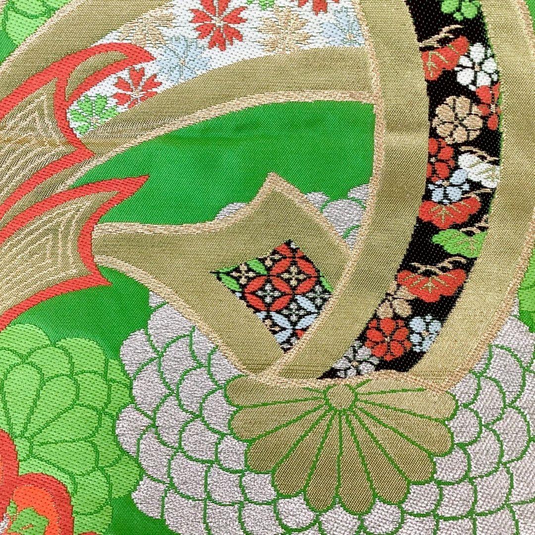 4700# Japanese Vintage Fukuro Obi Belt Kimono Fabric Silk Traditional Green