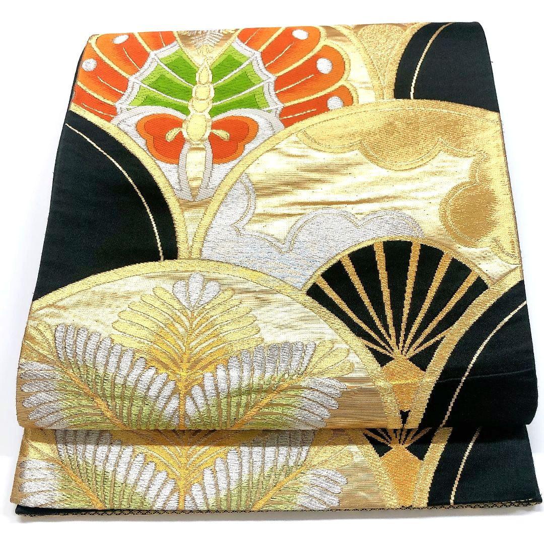 3783# Japanese Vintage Fukuro Obi Belt Kimono Fabric Silk Traditional Black