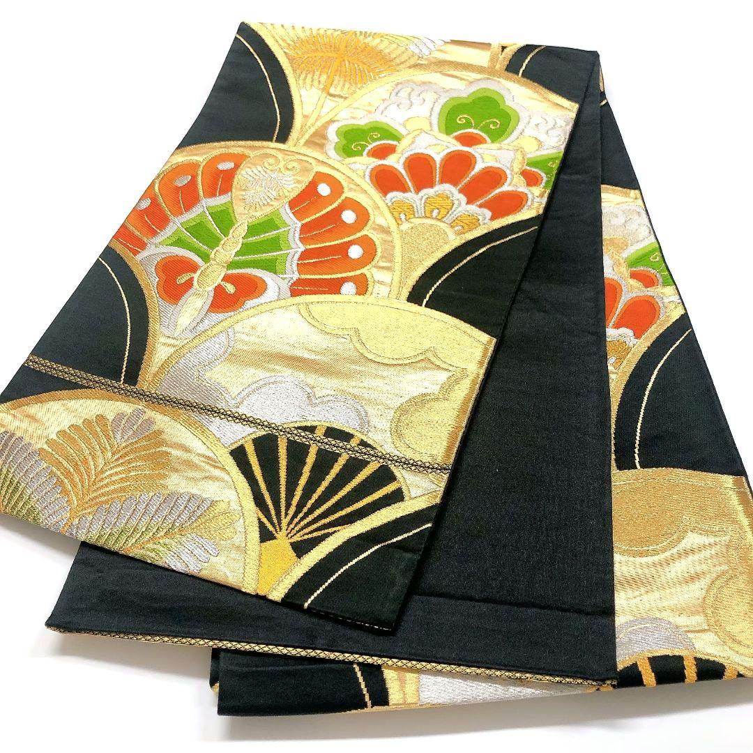 3783# Japanese Vintage Fukuro Obi Belt Kimono Fabric Silk Traditional Black