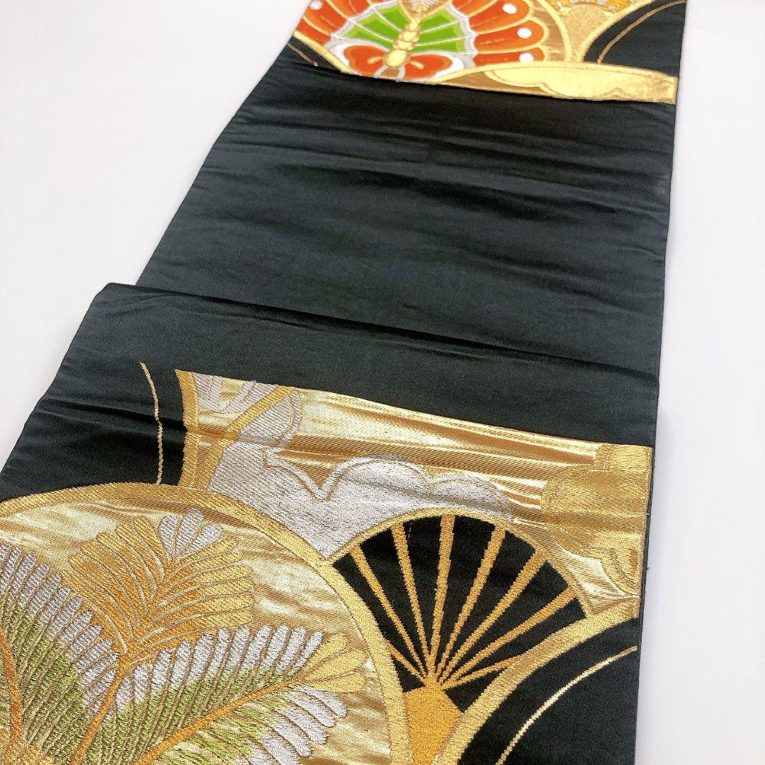 3783# Japanese Vintage Fukuro Obi Belt Kimono Fabric Silk Traditional Black