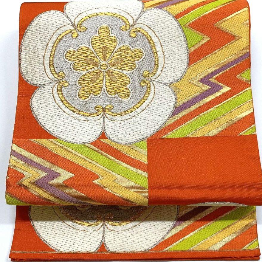 3796# Japanese Vintage Fukuro Obi Belt Kimono Fabric Silk Traditional Embroidery