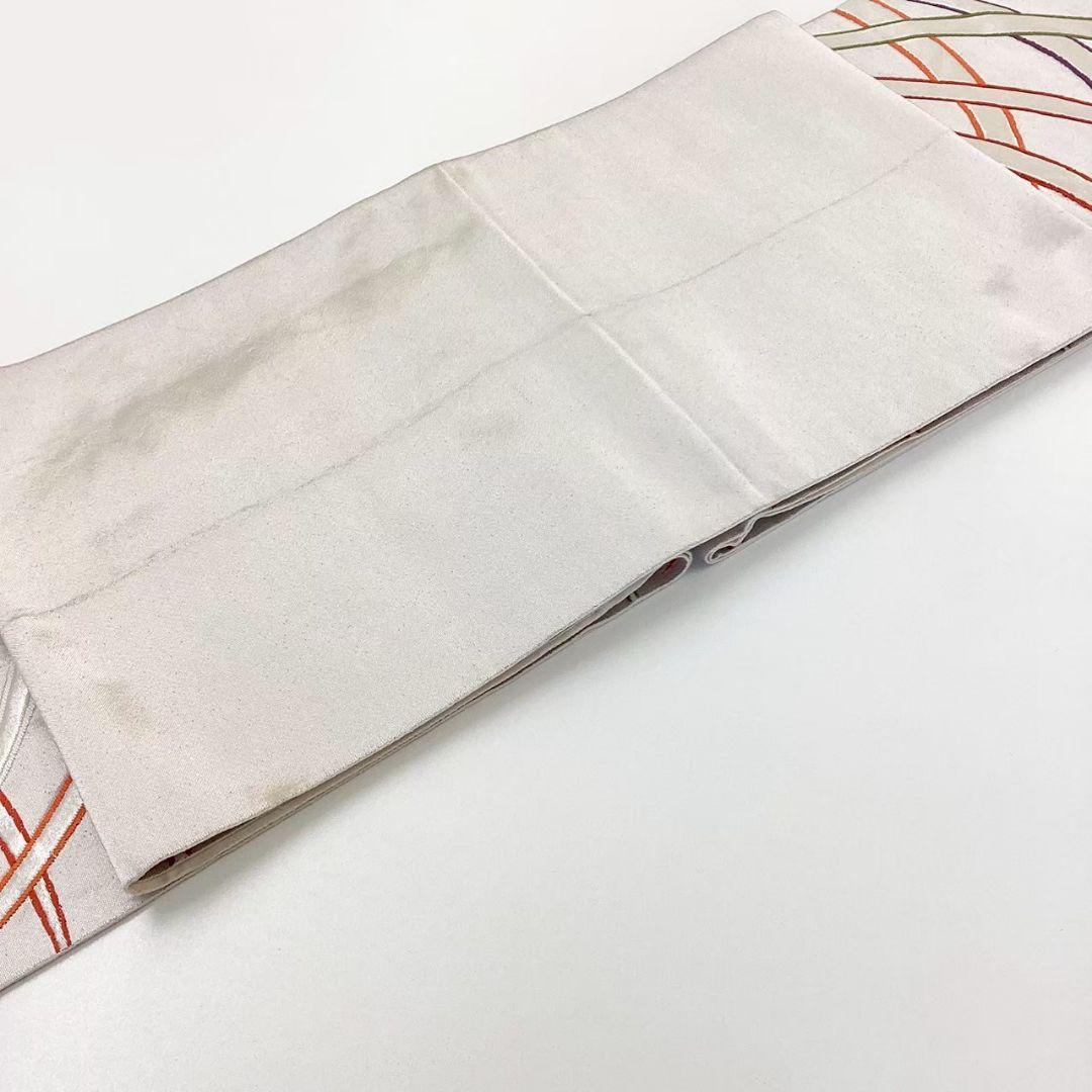 4743# Japanese Vintage Fukuro Obi Belt Kimono Fabric Silk Traditional Silver