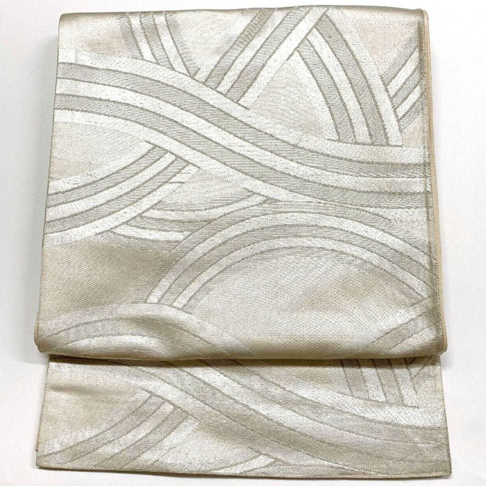 4109# Japanese Vintage Fukuro Obi Belt Kimono Fabric Silk Traditional Silver