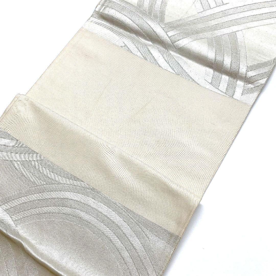 4109# Japanese Vintage Fukuro Obi Belt Kimono Fabric Silk Traditional Silver