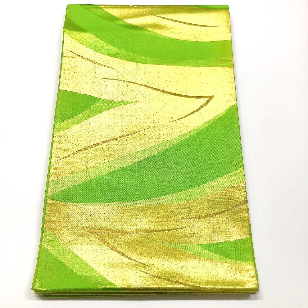 3329# Japanese Vintage Fukuro Obi Belt Kimono Fabric Silk Traditional Green