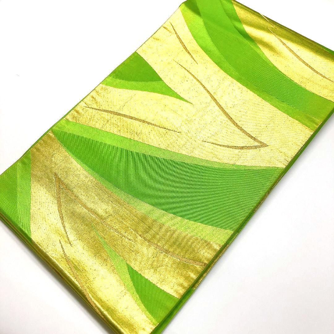 3329# Japanese Vintage Fukuro Obi Belt Kimono Fabric Silk Traditional Green