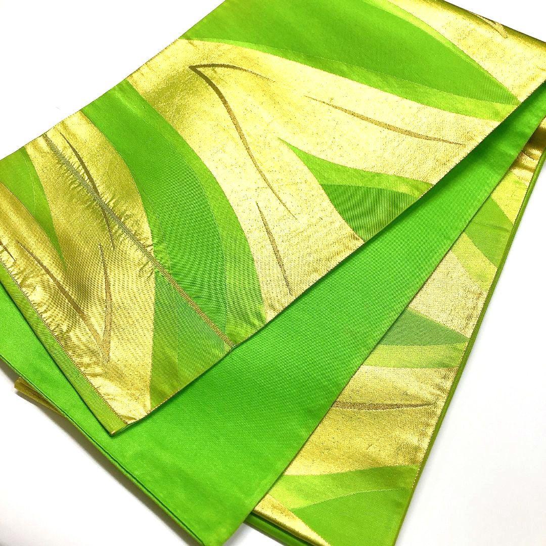 3329# Japanese Vintage Fukuro Obi Belt Kimono Fabric Silk Traditional Green