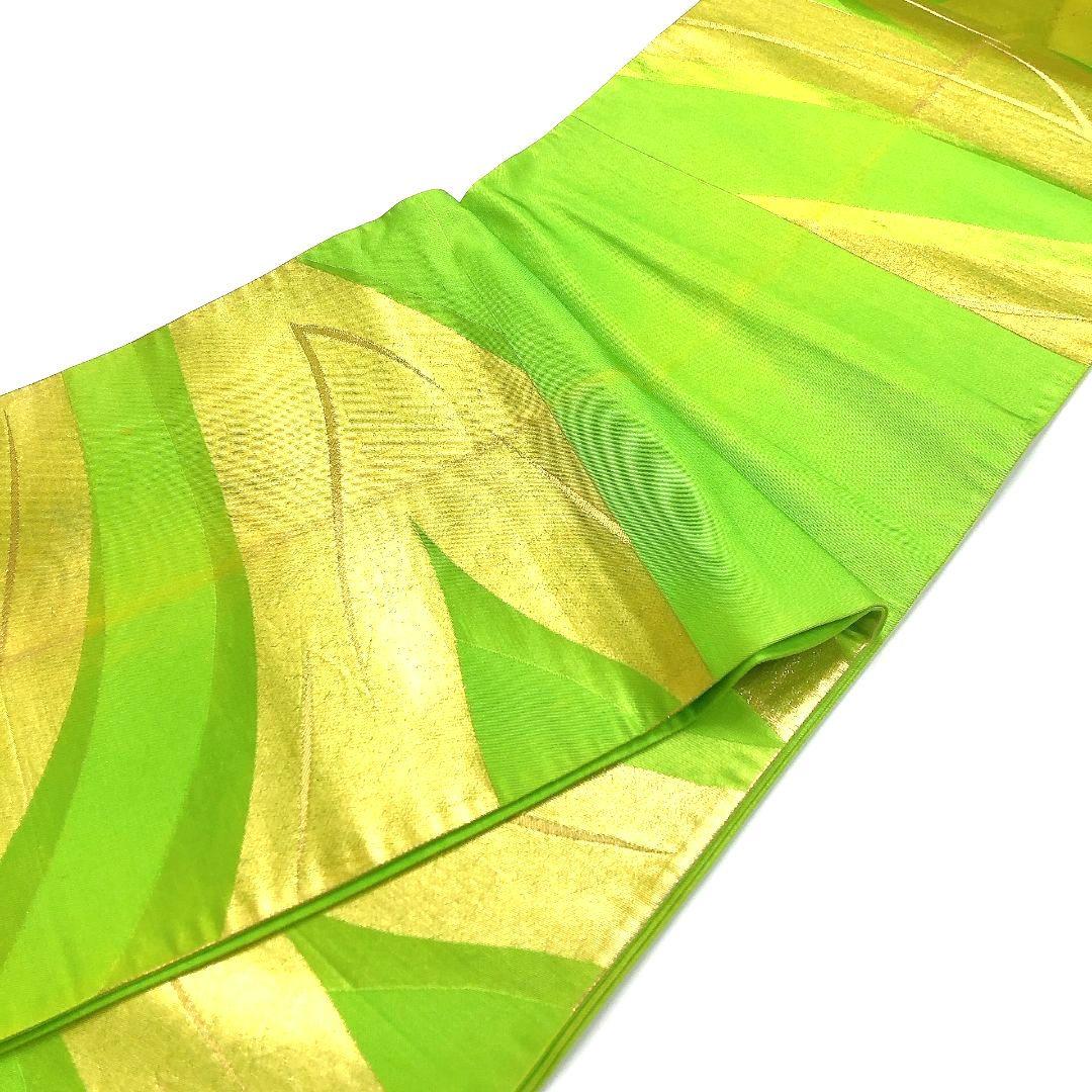 3329# Japanese Vintage Fukuro Obi Belt Kimono Fabric Silk Traditional Green