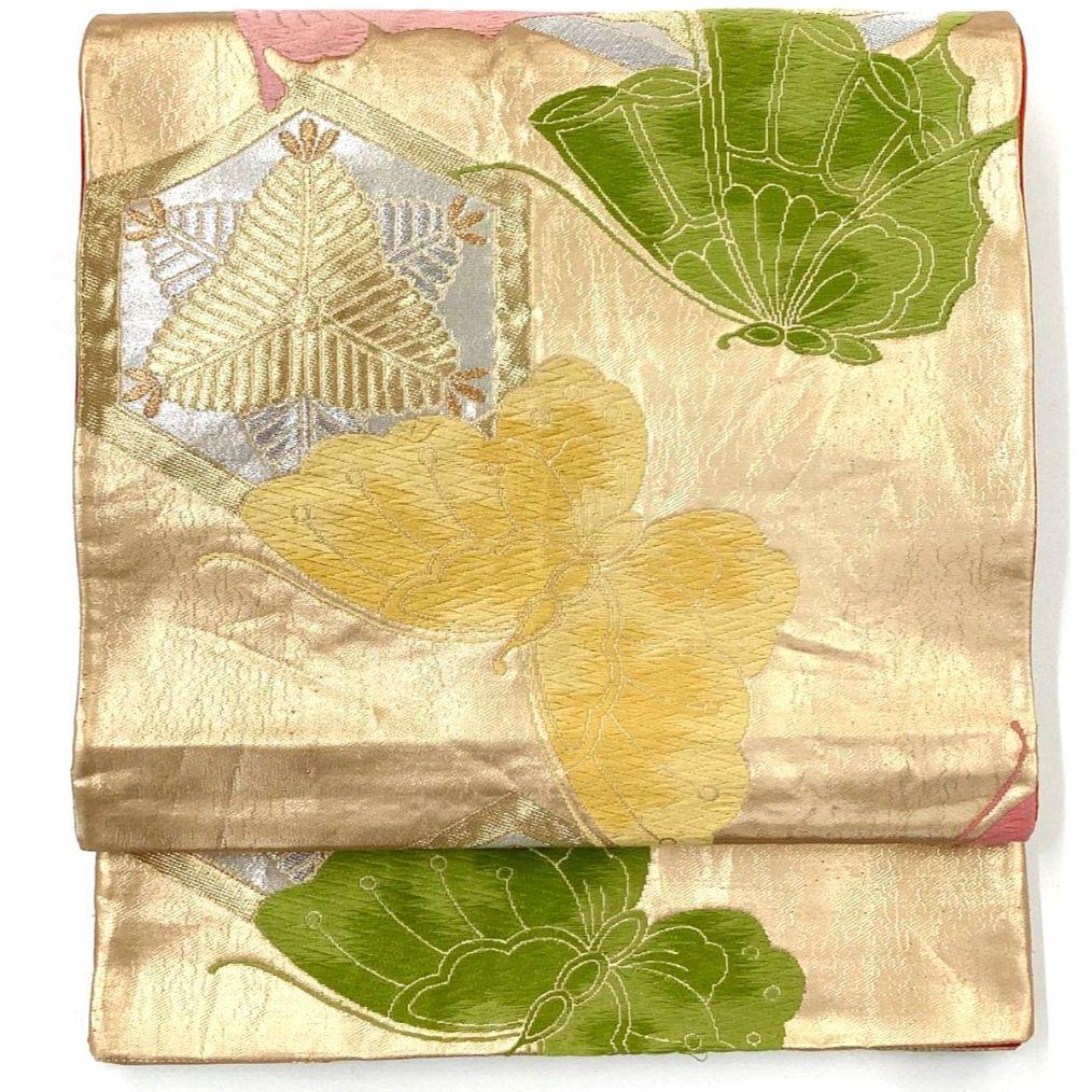 4959# Japanese Vintage Fukuro Obi Belt Kimono Fabric Silk Traditional Gold