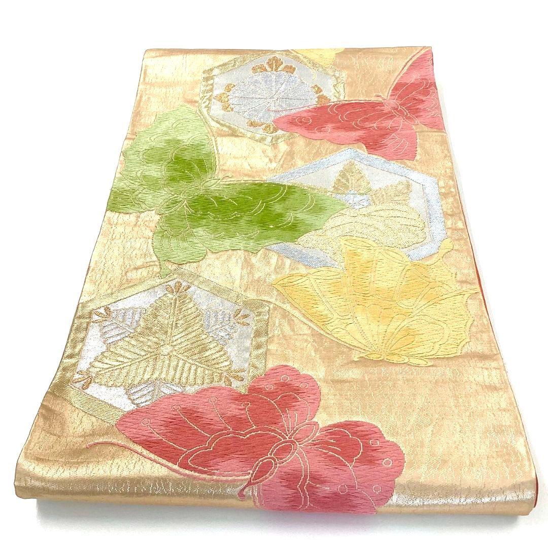 4959# Japanese Vintage Fukuro Obi Belt Kimono Fabric Silk Traditional Gold