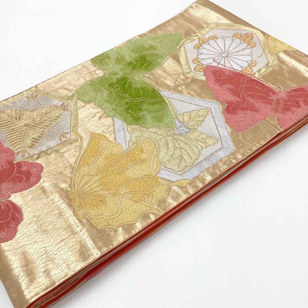 4959# Japanese Vintage Fukuro Obi Belt Kimono Fabric Silk Traditional Gold