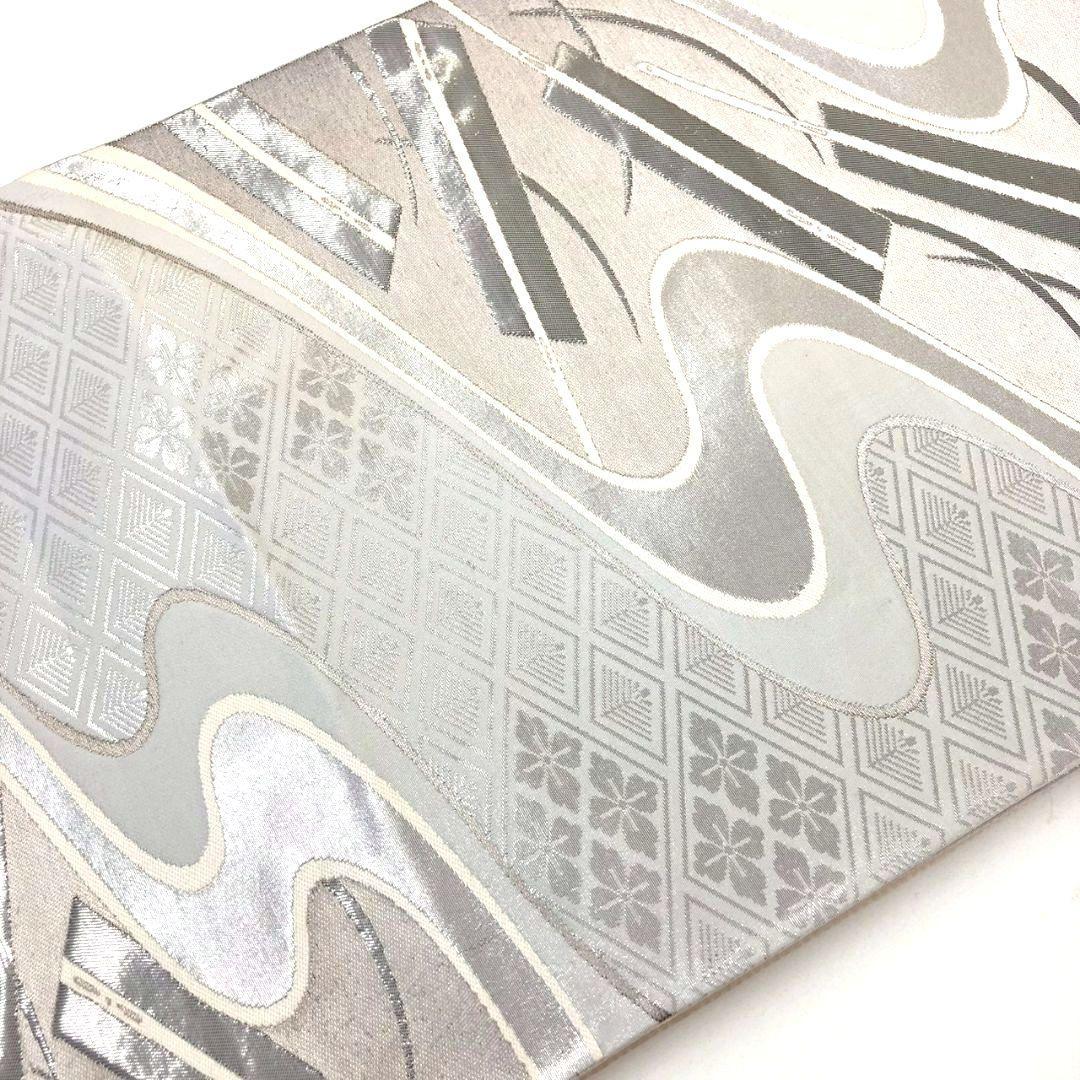 3625# Japanese Vintage Fukuro Obi Belt Kimono Fabric Silk Traditional Silver