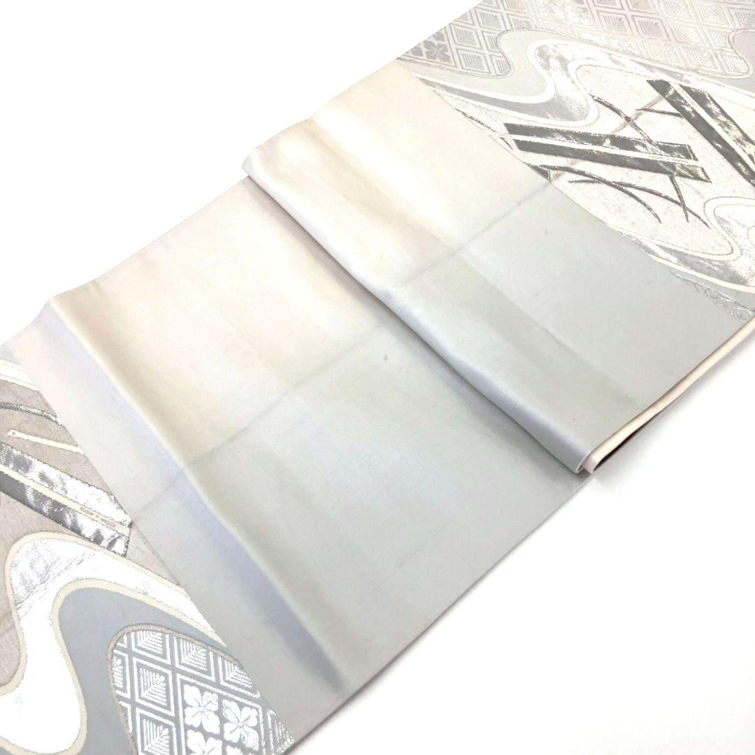 3625# Japanese Vintage Fukuro Obi Belt Kimono Fabric Silk Traditional Silver