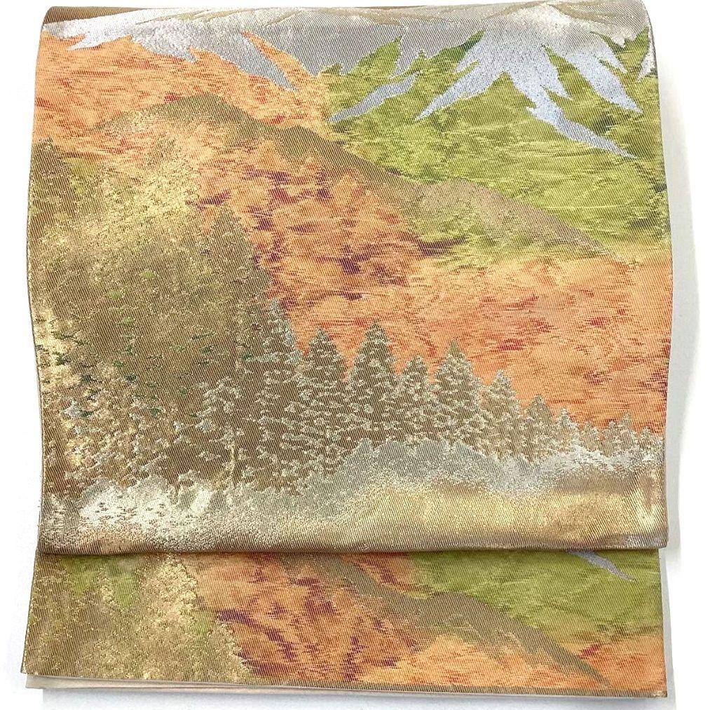 4747# Japanese Vintage Fukuro Obi Belt Kimono Fabric Silk Traditional Gold