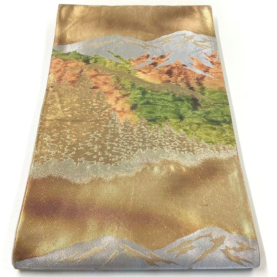 4747# Japanese Vintage Fukuro Obi Belt Kimono Fabric Silk Traditional Gold
