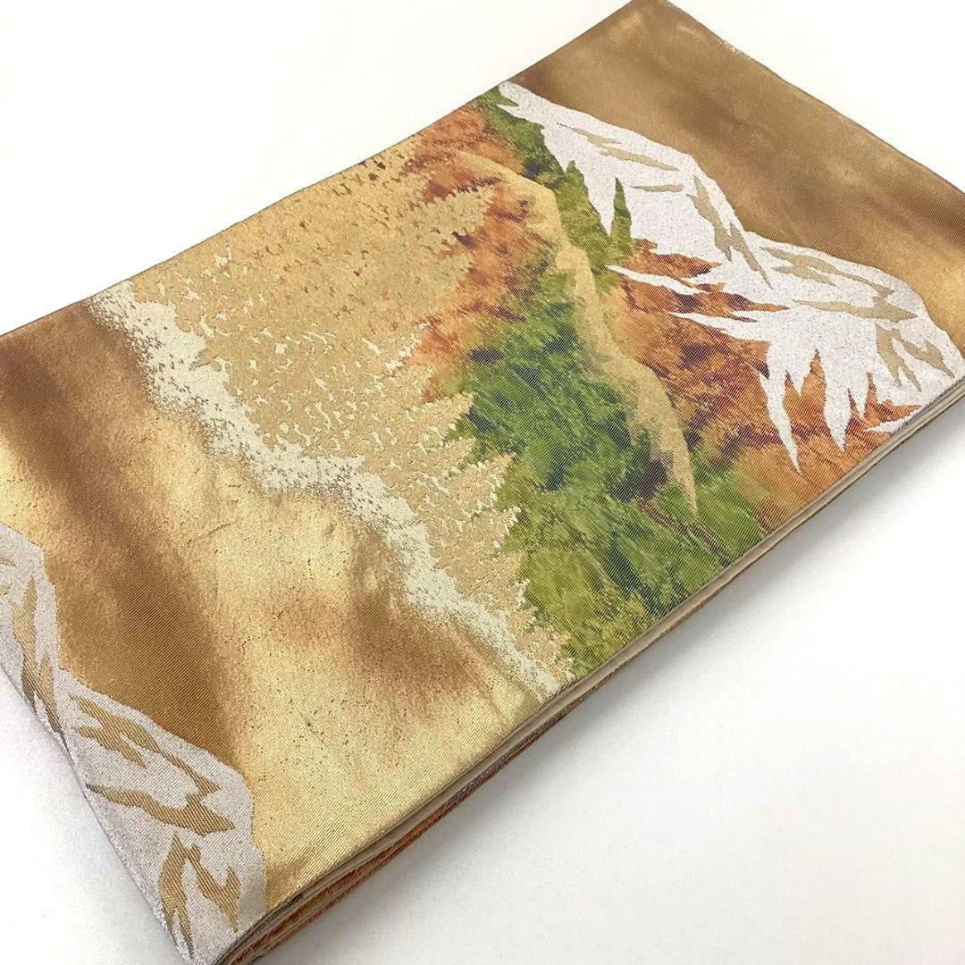 4747# Japanese Vintage Fukuro Obi Belt Kimono Fabric Silk Traditional Gold